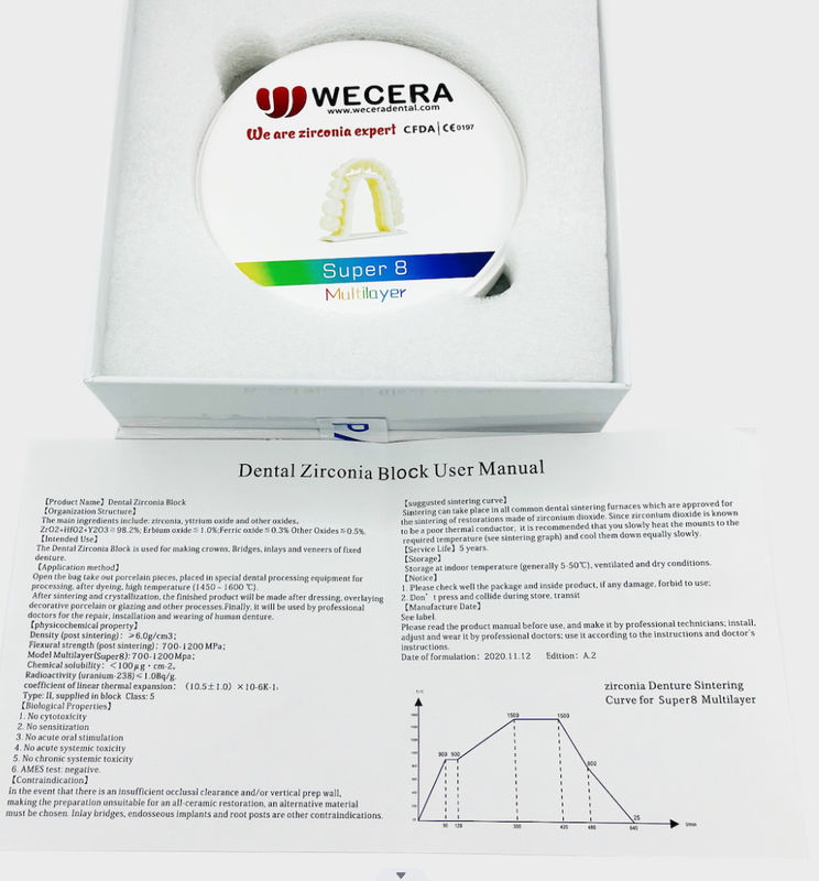 Hardness greater than 1200 HV zirconia ceramic blocks designed for Amann Girrbach system ensuring durability and precision